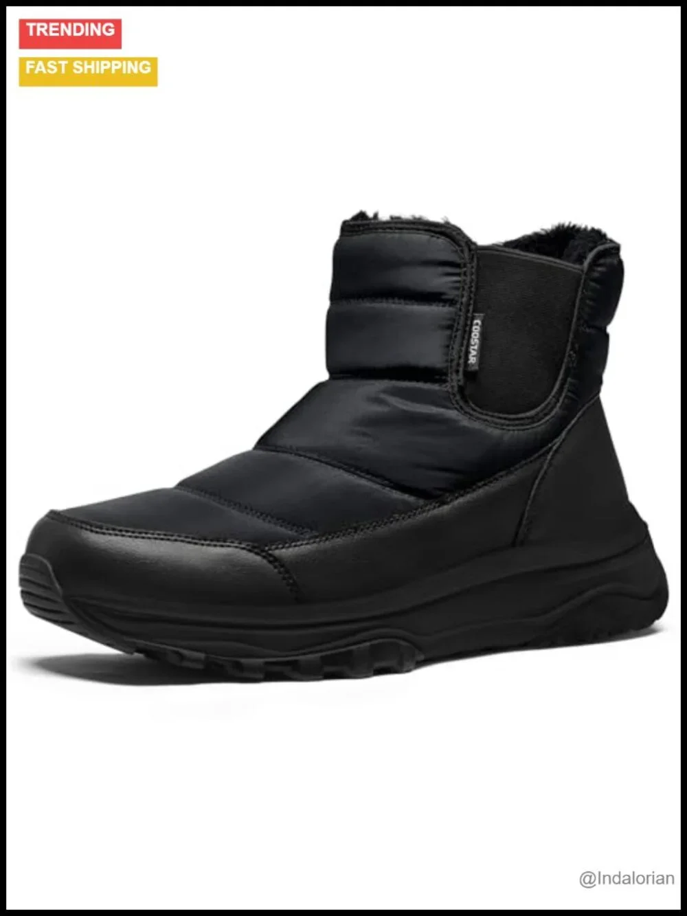 Men's Waterproof Snow Boots with Arch Support, Calf High, Slip-On, Nylon and